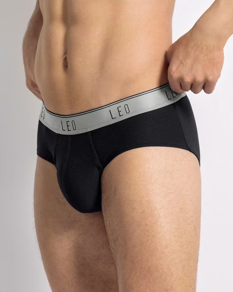 Leonisa Leo Ultra-Light Brief with Ergonomic Pouch - Black/Grey