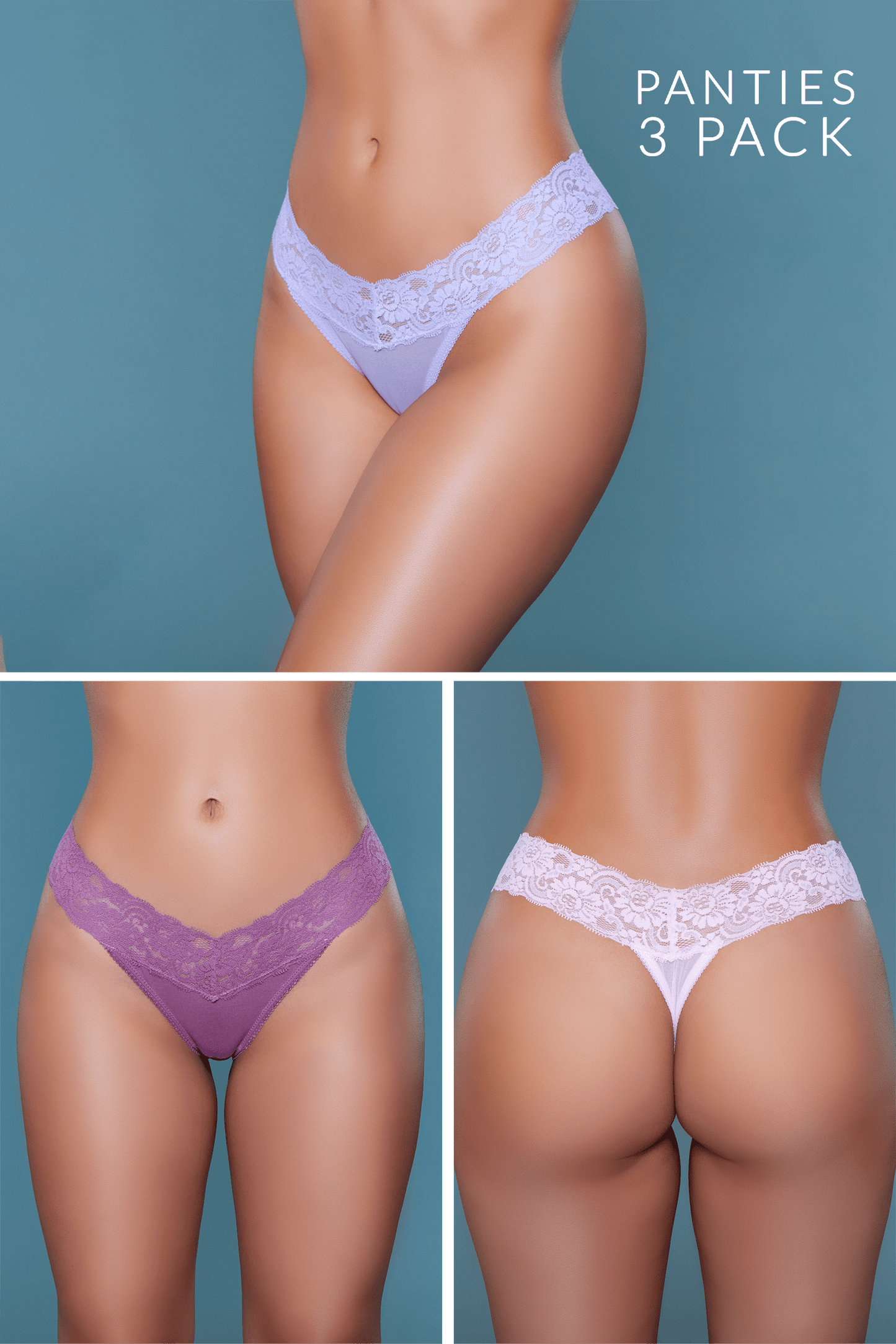 Be Wicked Mila Thong 3-Pack - Pink, Lavender, Rosewood Asst. Sizes Available