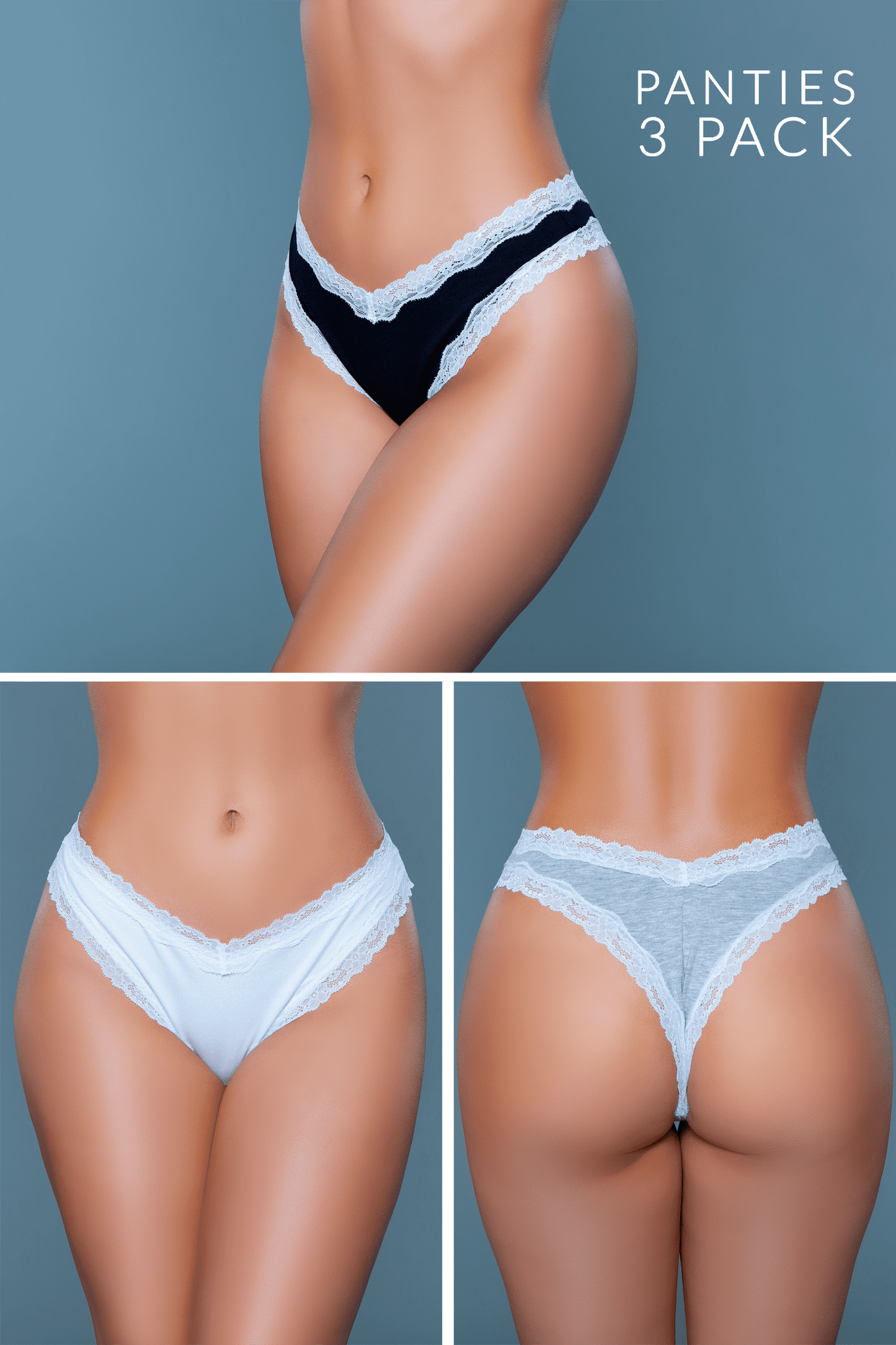 Be Wicked Sam Thong 3-Pack - Black, Grey, White Asst. Sizes Available