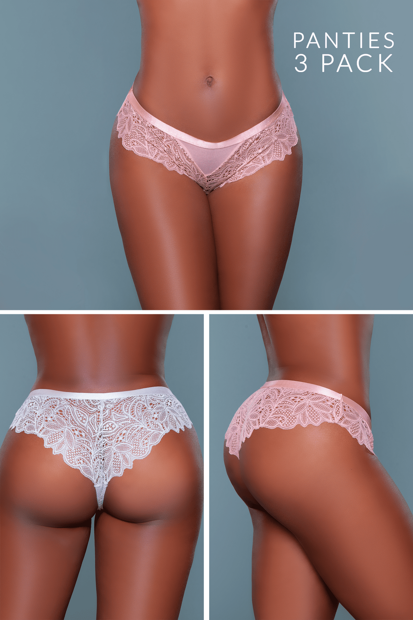 Be Wicked Wren Cheeky 3-Pack - Peach, Light Grey, Pink Asst. Sizes Available