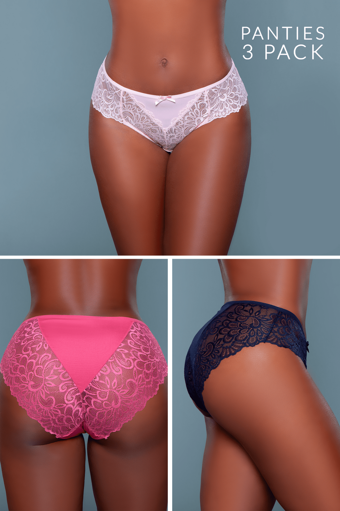 Be Wicked Tracy Brief 3-Pack - Peach, Raspberry, Navy Asst. Sizes Available