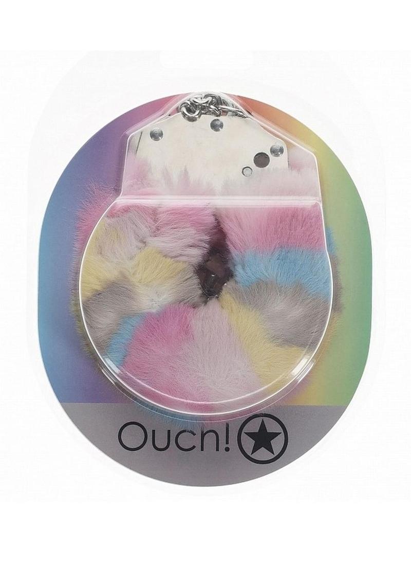 Ouch! Heavy-Duty Fluffy Furry Handcuffs - Multi-Color Pastel