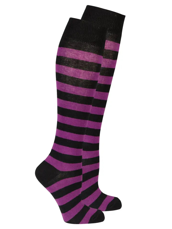 Socks N Socks Knee High Socks - Plum/Black Stripes