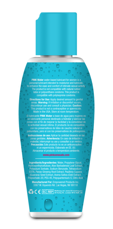 Pink Sensuals Pink Water Water-Based Lubricant Asst. Sizes Available