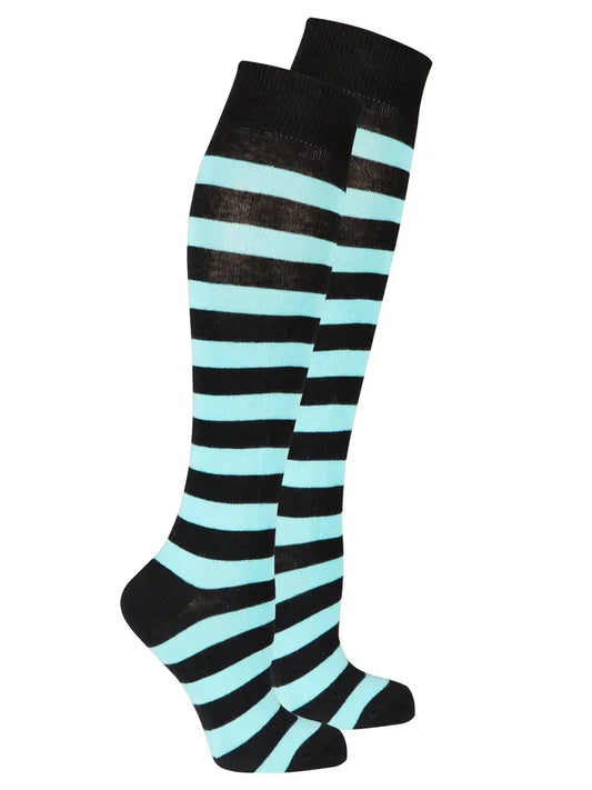 Socks N Socks Knee High Socks - Teal & Black Stripes