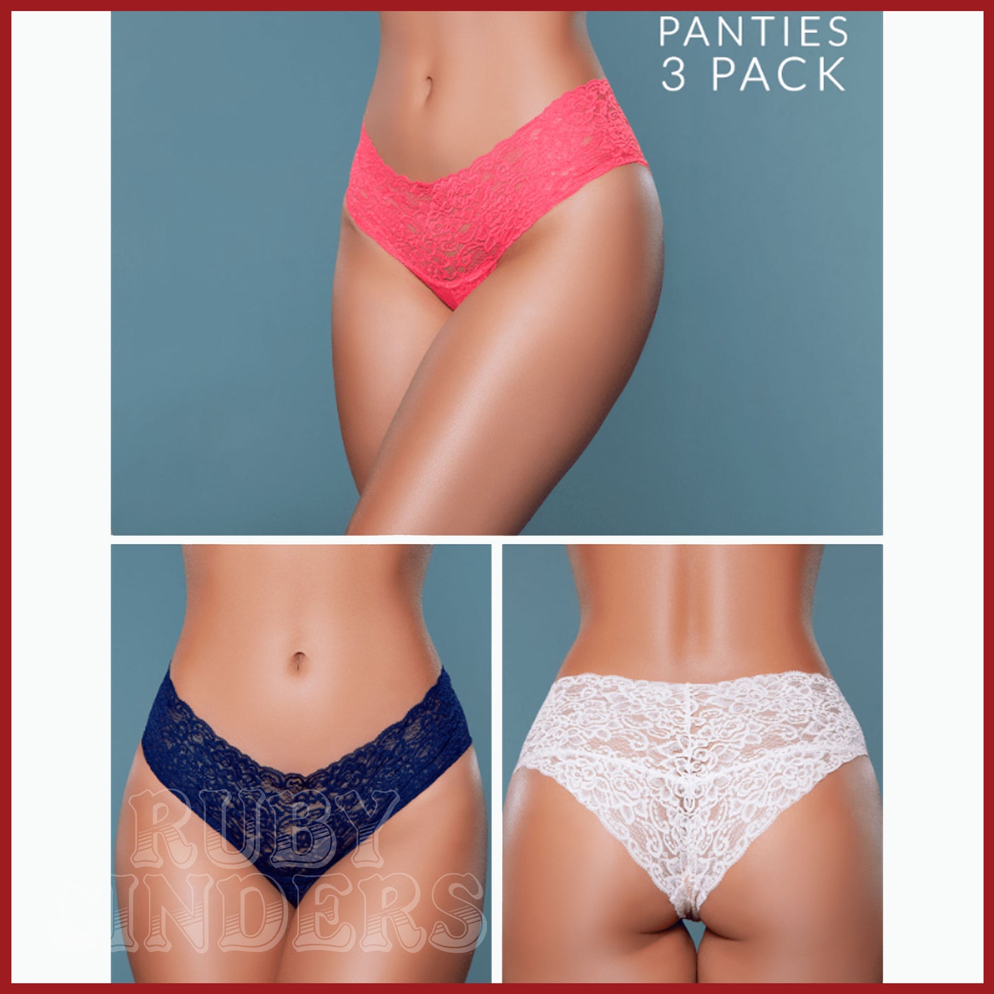 Be Wicked Nessa Brief 3-Pack - Pink, Coral, Navy Blue Asst. Sizes Available