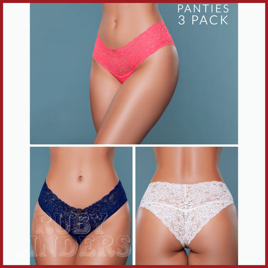 Be Wicked Nessa Brief 3-Pack - Pink, Coral, Navy Blue Asst. Sizes Available
