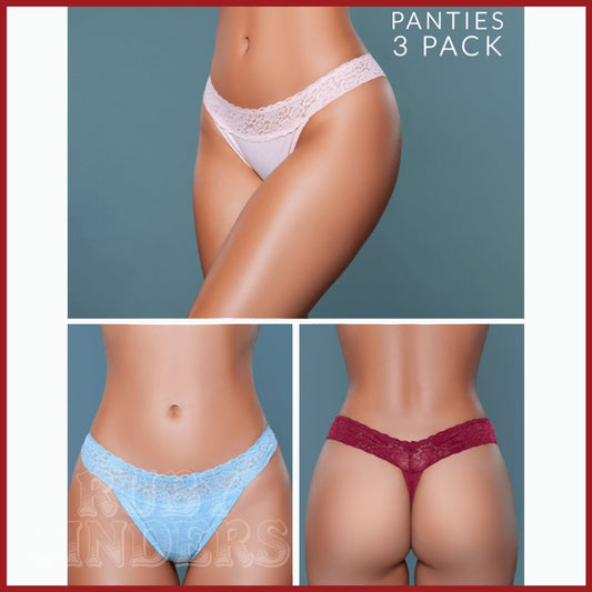 Be Wicked Asher Thong 3-Pack - Peach, Blue, Burgundy Asst. Sizes Available