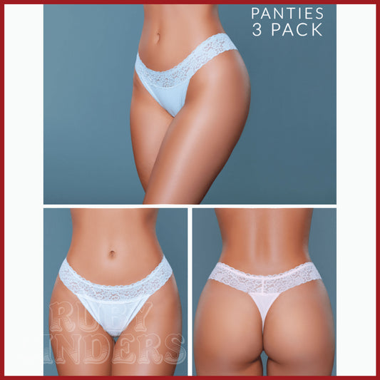Be Wicked Devon Thong 3-Pack - Peach, Blue, White Asst. Sizes Available
