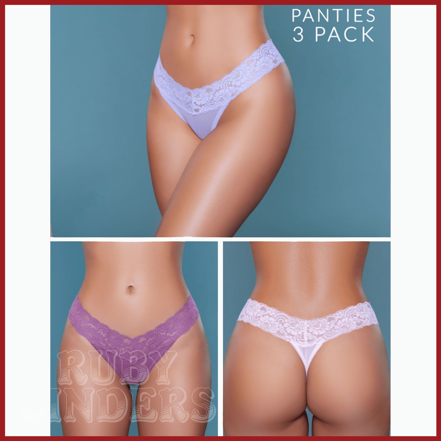 Be Wicked Mila Thong 3-Pack - Pink, Lavender, Rosewood Asst. Sizes Available