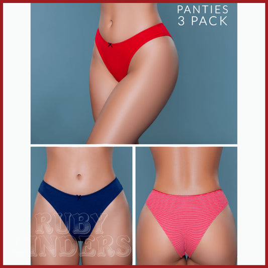 Be Wicked Talia Brief 3-Pack - Blue, Red, White/Red - CLEARANCE