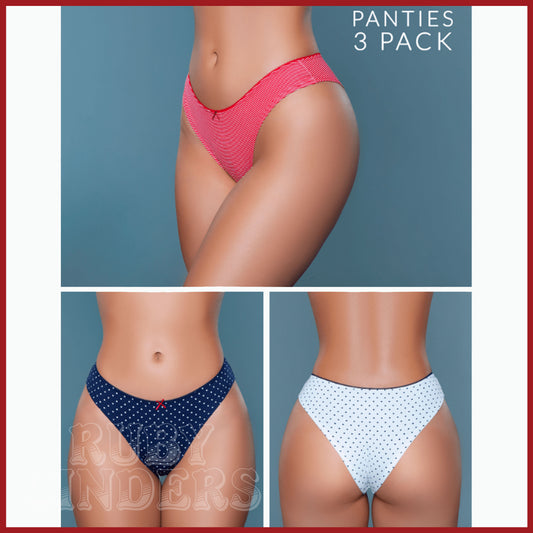 Talia Brief 3-Pack - Blue Hearts, White Hearts, Red/White Stripes - CLEARANCE