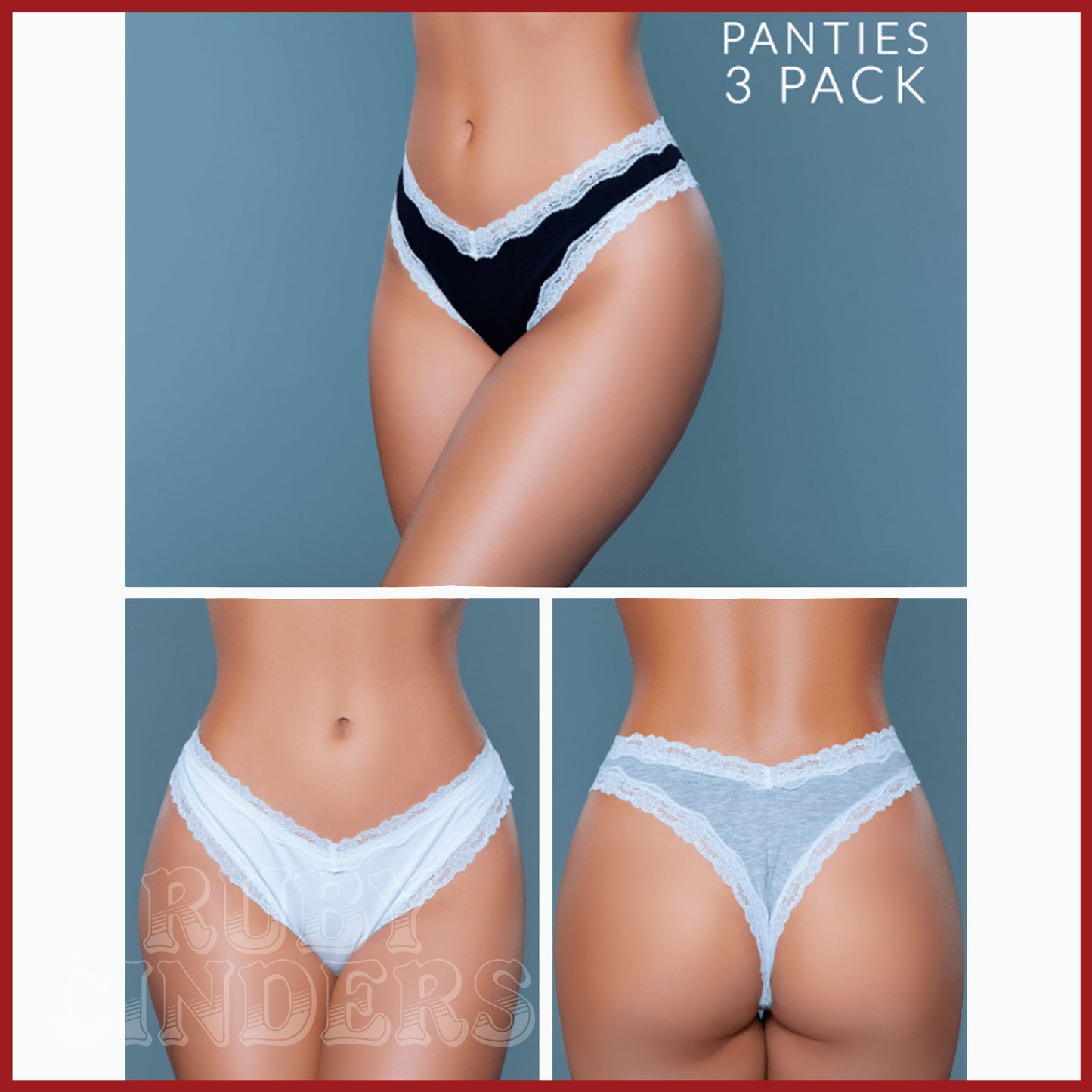 Be Wicked Sam Thong 3-Pack - Black, Grey, White Asst. Sizes Available