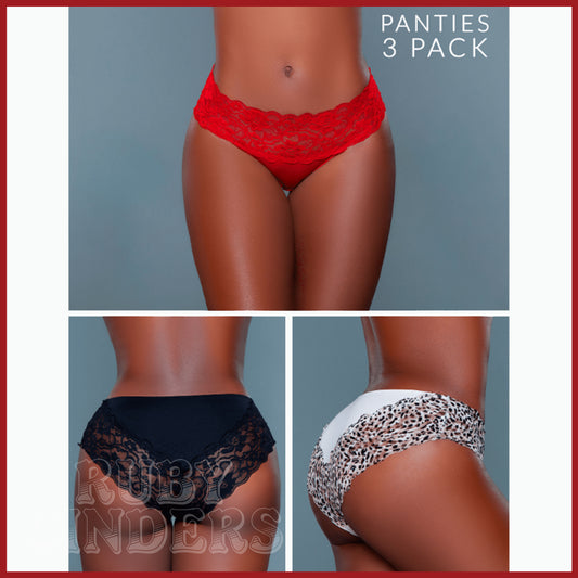 Be Wicked Arlo Pikini Panty 3-Pack - Black, Red, Leopard Asst. Sizes Available