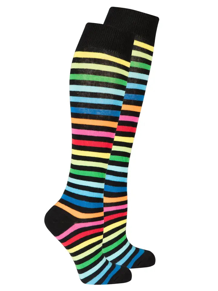Socks N Socks Knee High Socks - Rainbow & Black Stripes
