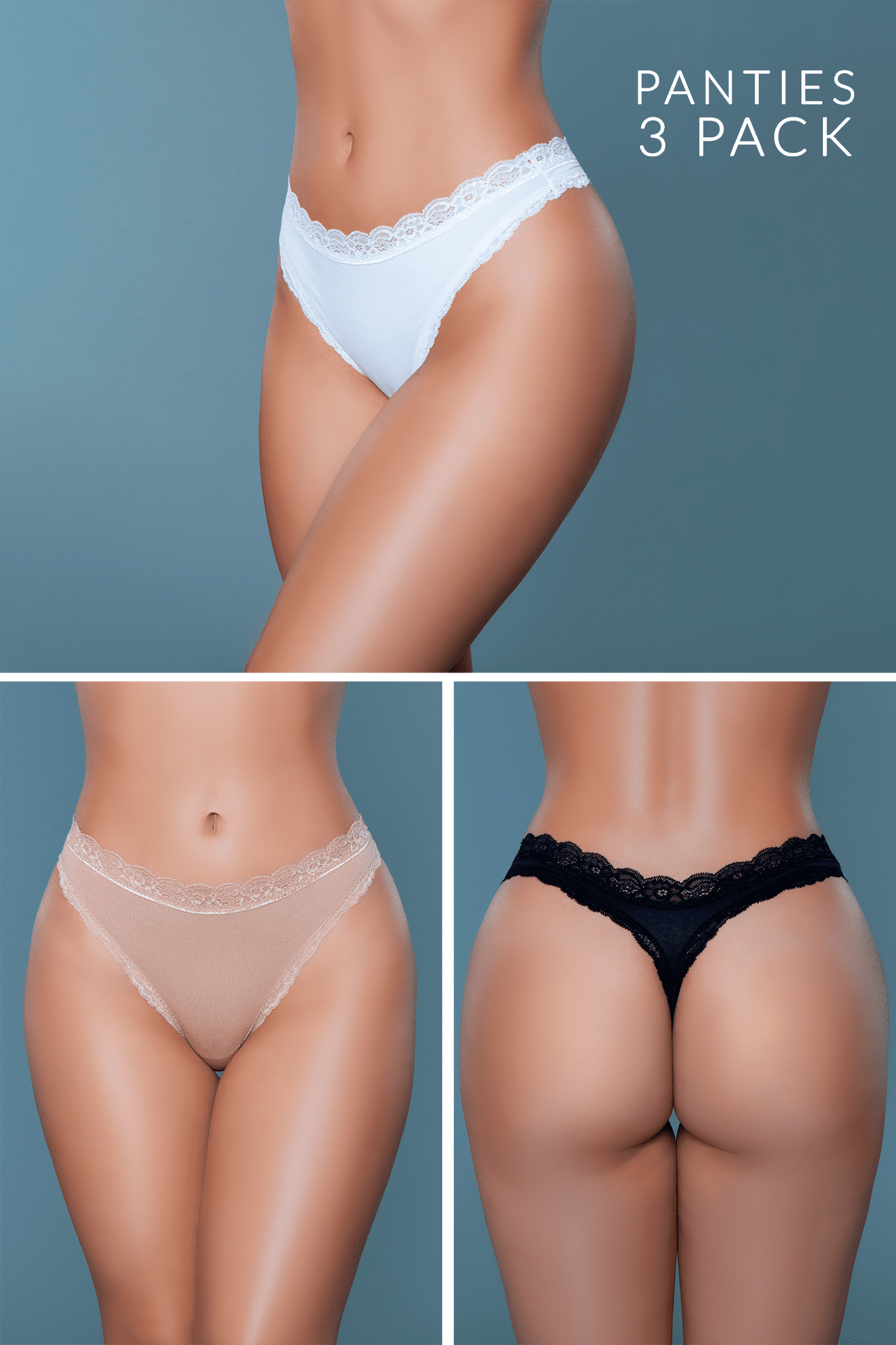 Mandy Thong 3-Pack - Black, White, Nude Asst. Sizes Available