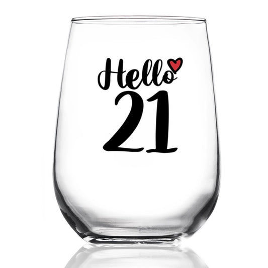 Hello 21 Wine Glass