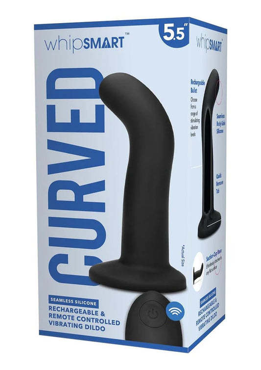 WhipSmart Rechargeable Silicone G-Spot/P-Spot Dildo with Remote Control 5.5in - Black