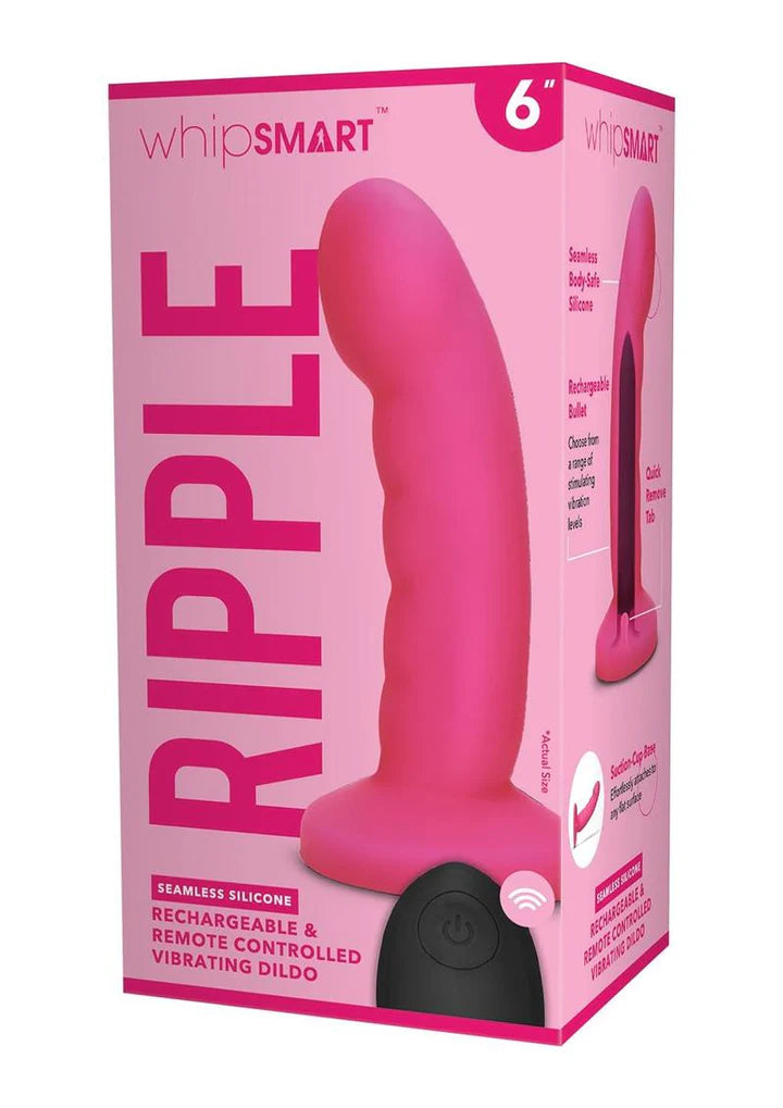 WhipSmart Curved Ripple Silicone Rechargeable Dildo with Remote Control 6in - Hot Pink