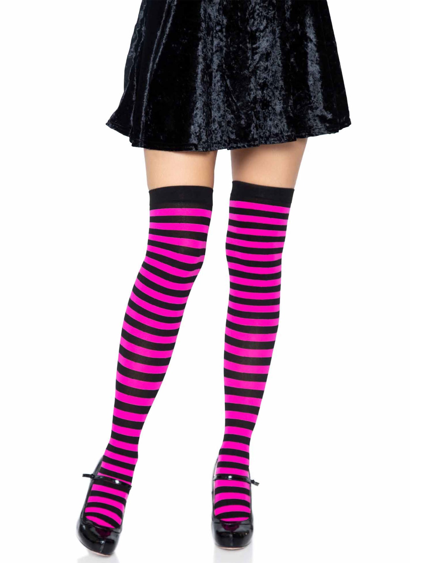 Leg Avenue Cari Black Striped Thigh High Stockings 6005 - Pick Your Color