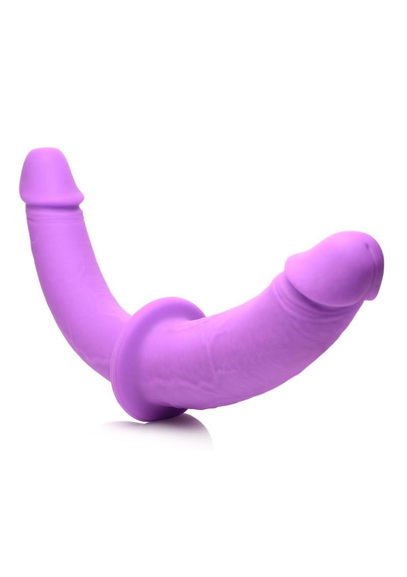 XR Brands Strap U Double Charmer Silicone Double Dildo with Harness - Purple