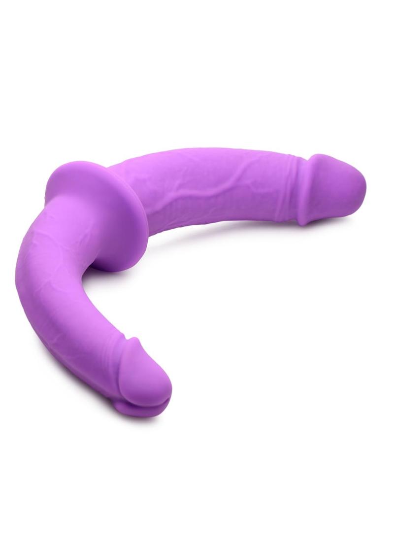 XR Brands Strap U Double Charmer Silicone Double Dildo with Harness - Purple