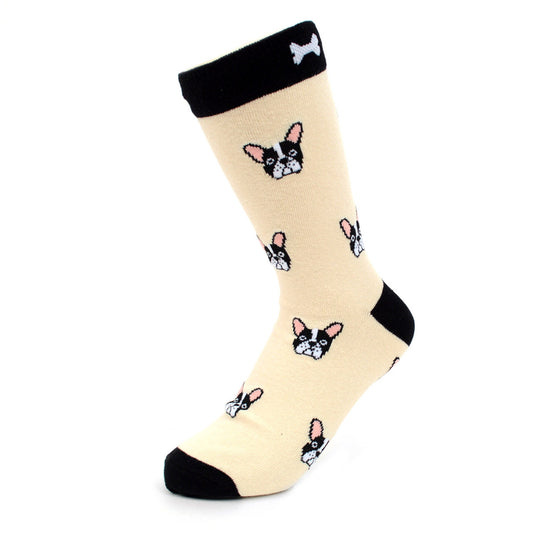 Parquet Women's French Bulldog Face Novelty Socks - Beige