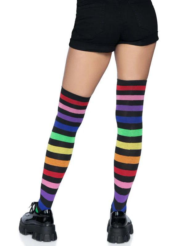 Leg Avenue Rainbow & Black Stripe Thigh High Socks