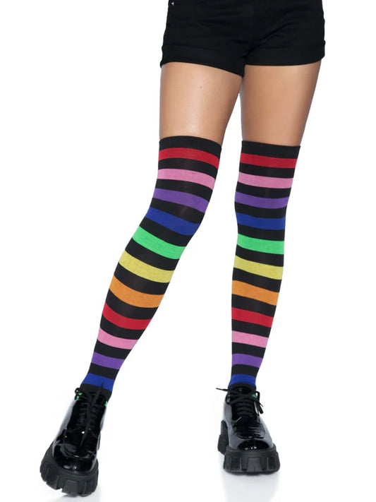 Leg Avenue Rainbow & Black Stripe Thigh High Socks