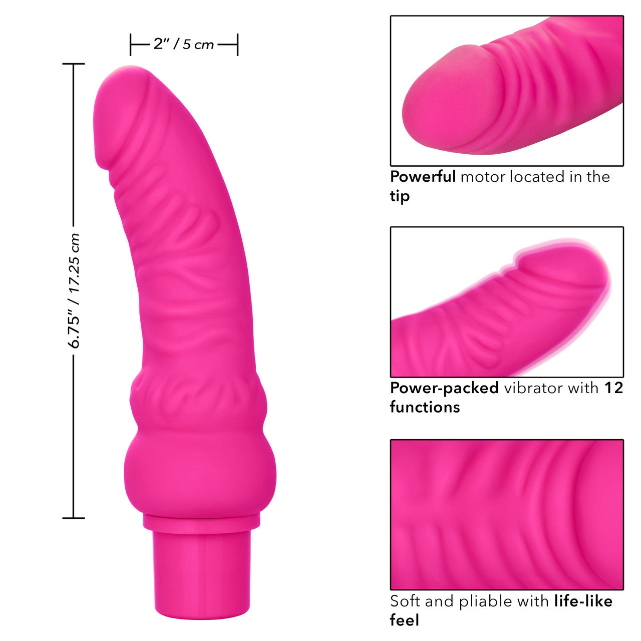 CalExotics Power Stud Curvy Rechargeable Silicone Dong - Pink