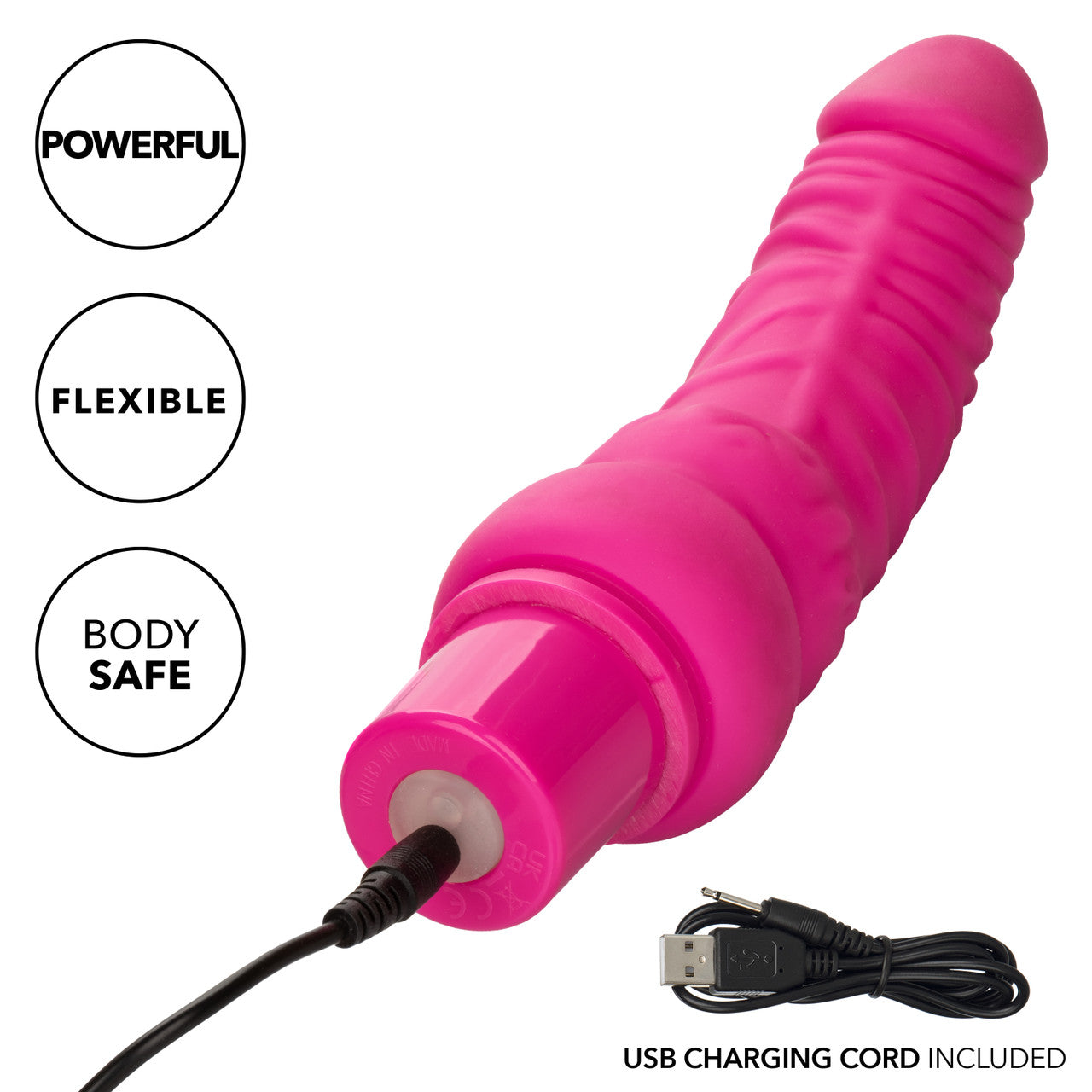 CalExotics Power Stud Curvy Rechargeable Silicone Dong - Pink