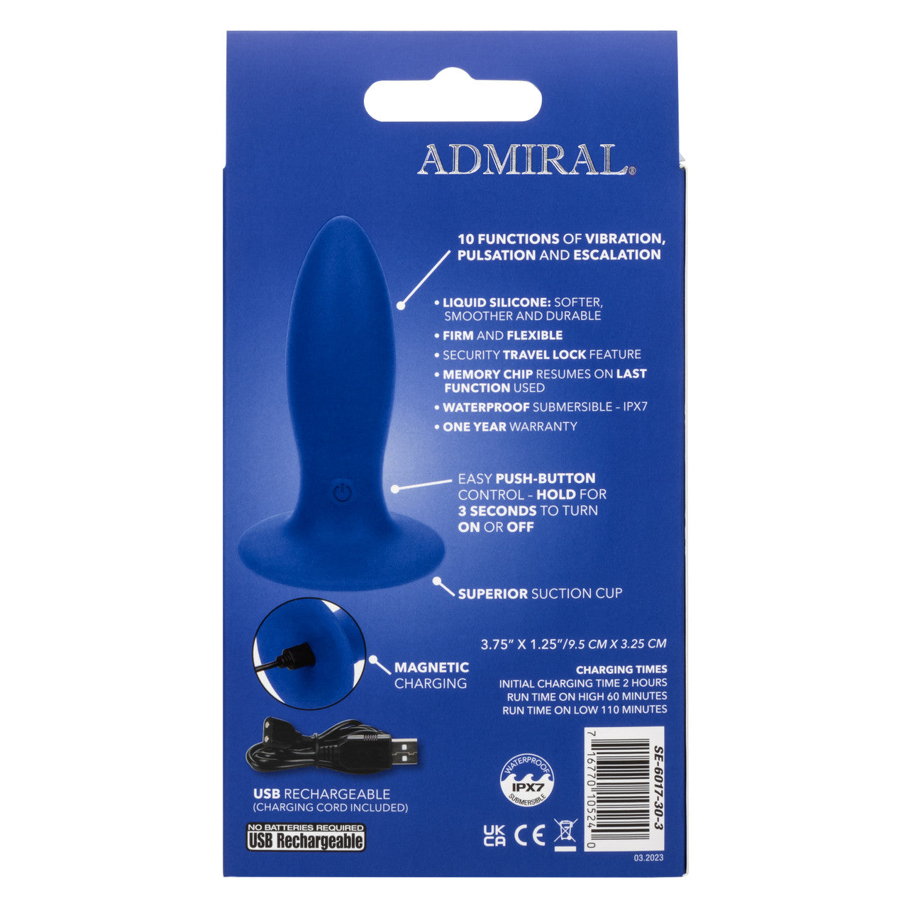 CalExotics Admiral Liquid Silicone Vibrating Torpedo Rechargeable Anal Probe - Blue