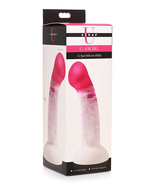 XR Brands Strap U G-Swirl Silicone Dildo - Pink/White