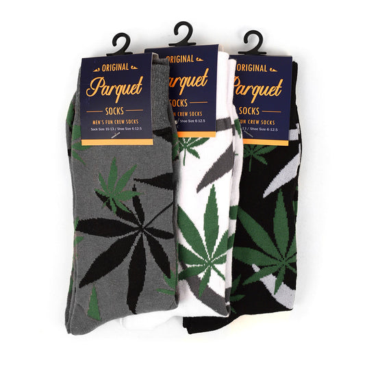 Parquet Weed Leaf Marijuana Novelty Crew Socks - Pick Your Colors