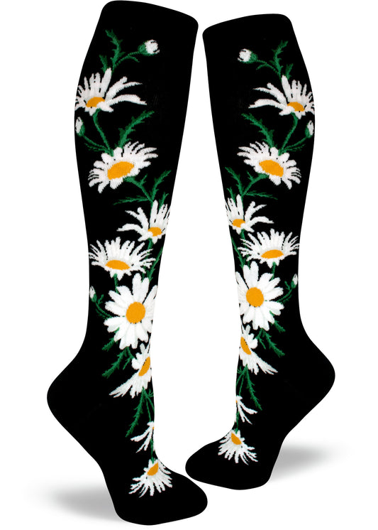 Mod Socks Crazy for Daisies Knee High – Black