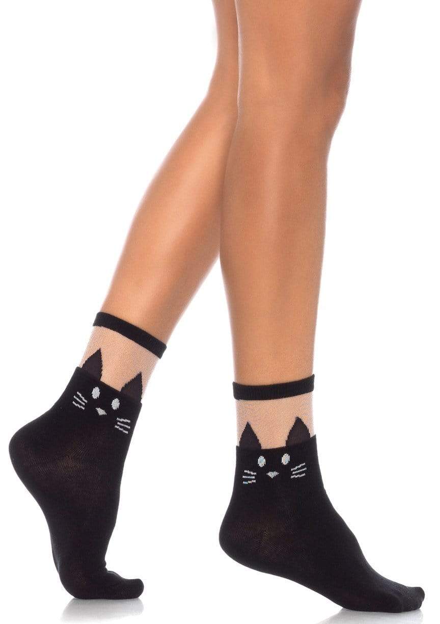Leg Avenue Black Cat Opaque Anklet Sock - One Size
