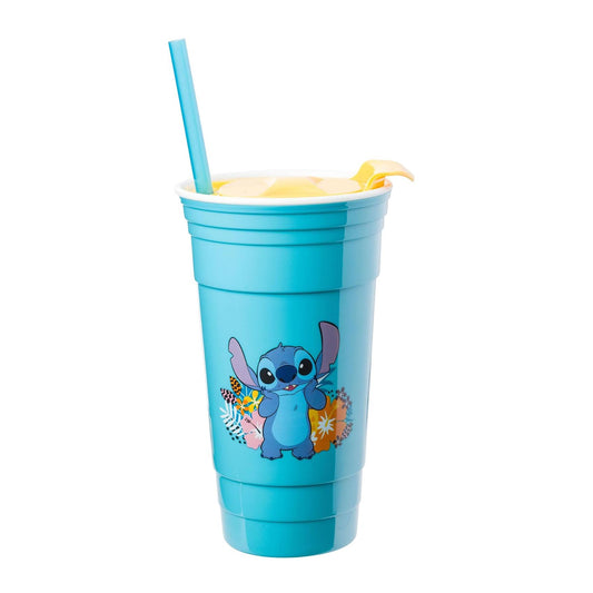 Lilo and Stitch Flower Badges 32oz Plastic Tumbler with Lid