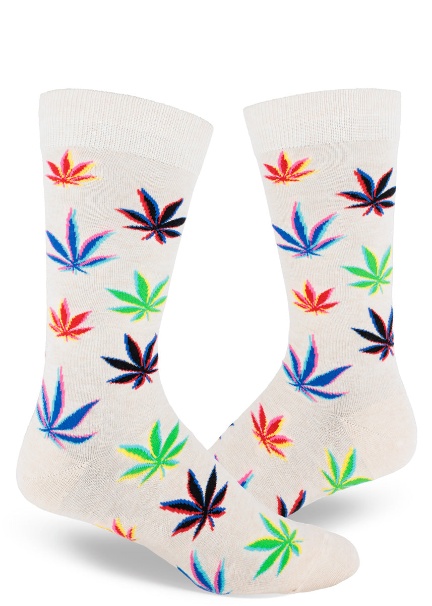 Mod Socks Marijuana Glitch Men's Crew Socks - Heather Cream