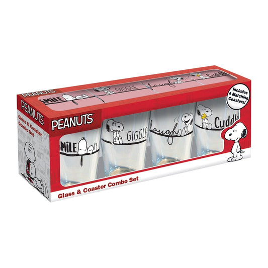 Peanuts Smile Giggle Laugh Cuddle Pint Glass & Coaster Set