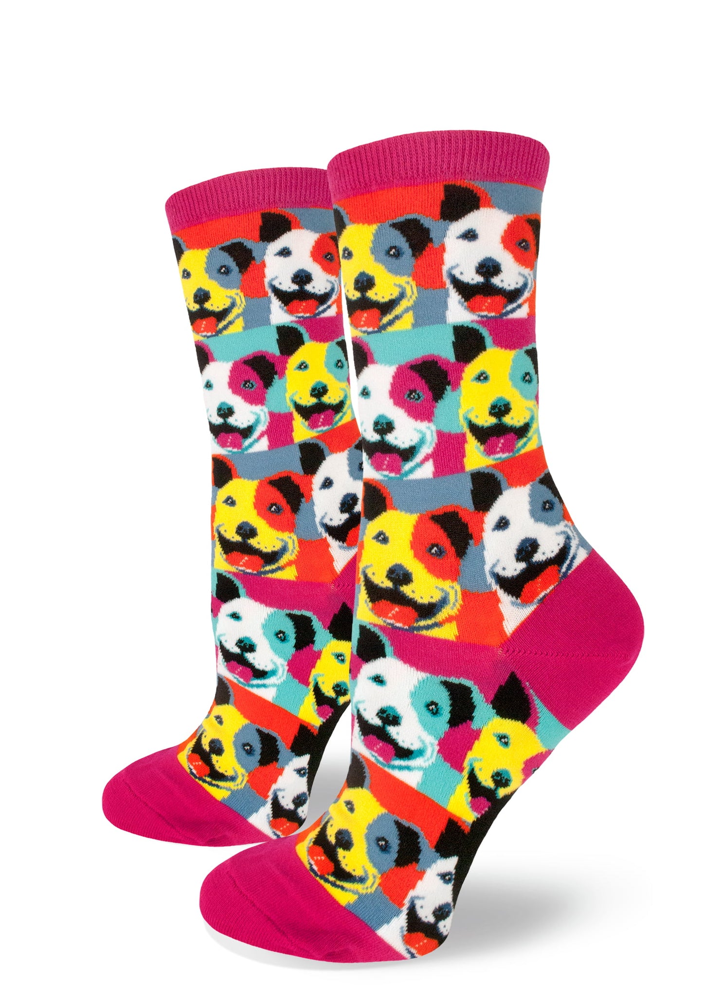 Mod Socks Pop Art Pitbull Women's Crew Socks - Magenta
