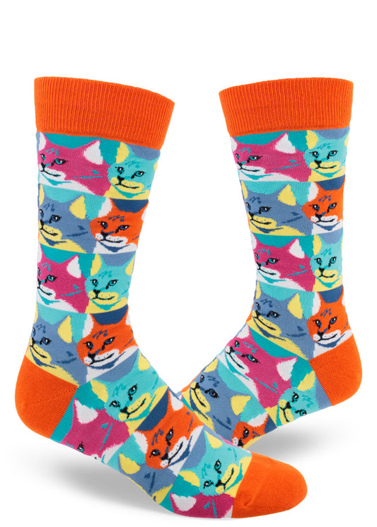 Mod Socks Pop Art Cat Men's Crew Socks - Orange