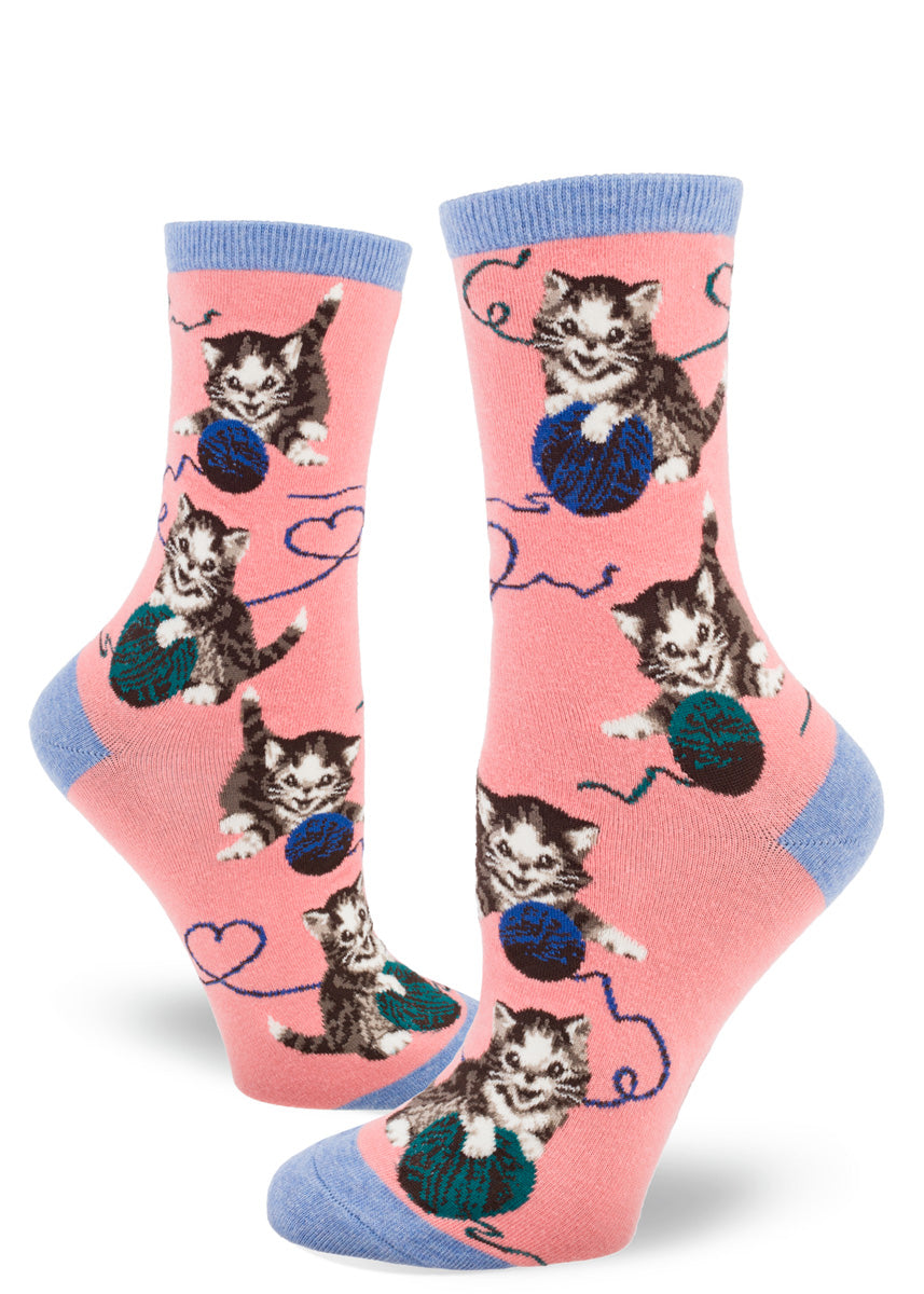 Mod Socks String Cat Women's Crew - Peach
